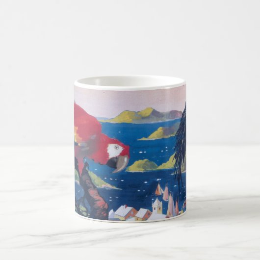 Reisposter van watervliegtuig vliegend over Caribi Koffiemok (Center)