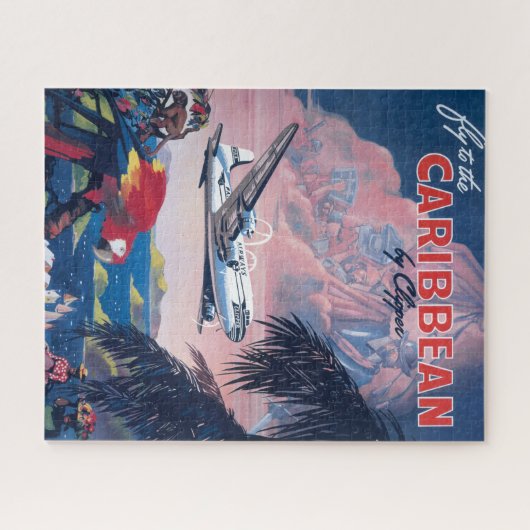 Reisposter van watervliegtuig vliegend over Caribi Legpuzzel (Horizontaal)