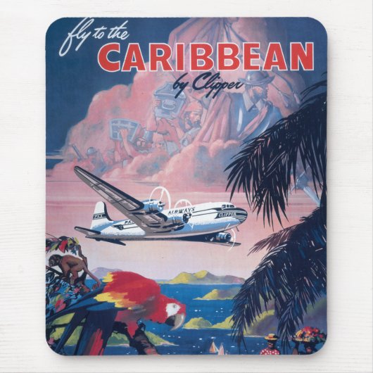 Reisposter van watervliegtuig vliegend over Caribi Muismat (Voorkant)