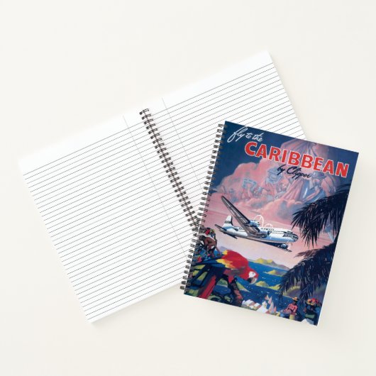 Reisposter van watervliegtuig vliegend over Caribi Notitieboek (Binnen)