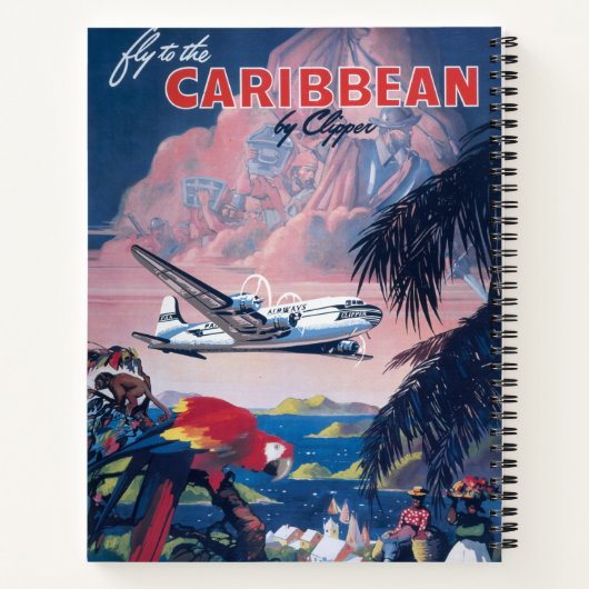 Reisposter van watervliegtuig vliegend over Caribi Notitieboek (Achterkant)
