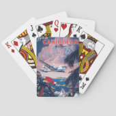 Reisposter van watervliegtuig vliegend over Caribi Pokerkaarten (Achterkant)