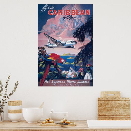 Reisposter van watervliegtuig vliegend over Caribi Poster (Keuken)
