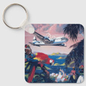 Reisposter van watervliegtuig vliegend over Caribi Sleutelhanger (Voorkant)