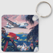 Reisposter van watervliegtuig vliegend over Caribi Sleutelhanger (Achterkant)