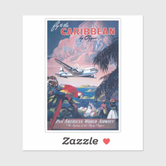 Reisposter van watervliegtuig vliegend over Caribi Sticker (Vel)