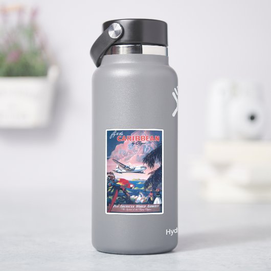 Reisposter van watervliegtuig vliegend over Caribi Sticker (HydroFlask)