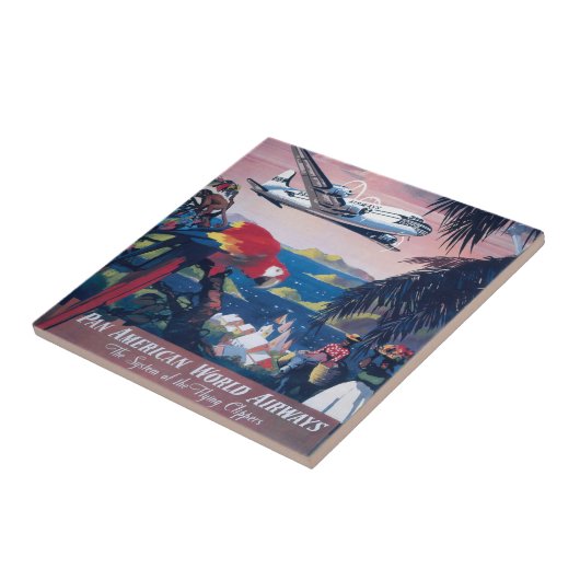 Reisposter van watervliegtuig vliegend over Caribi Tegeltje (Zijkant)