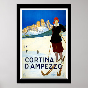 Reisposter Vintage Cortina D' Ampezzo Skiën Poster