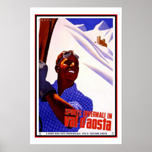 Reisposter Vintage Val d Aosta Italië Skiën Poster