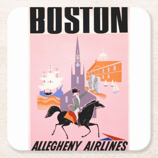 Reisposter voor Allegheny Airlines naar Boston Kartonnen Onderzetters (Voorkant)