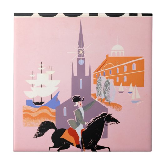 Reisposter voor Allegheny Airlines naar Boston Tegeltje (Voorkant)