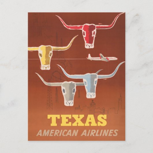 Reisposter voor American Airlines naar Texas Briefkaart (Voorkant)
