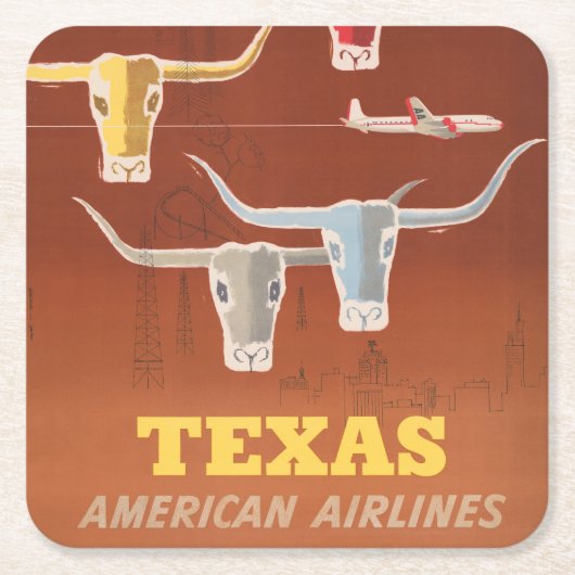 Reisposter voor American Airlines naar Texas Kartonnen Onderzetters (Voorkant)