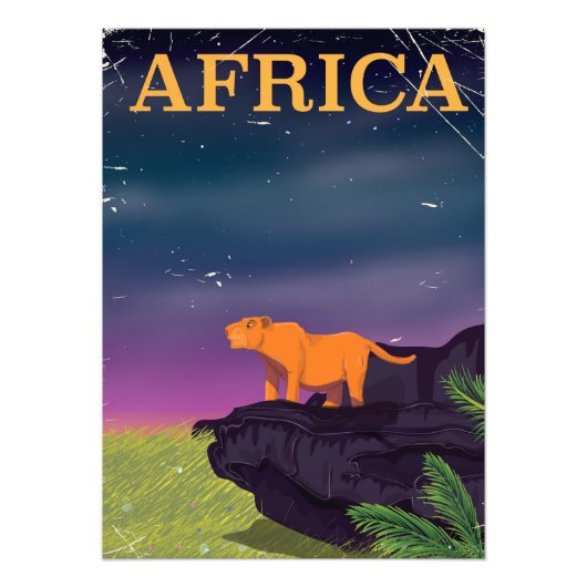 Reisposter voor Big Cat Retro Style in Afrika Foto Afdruk (Voorkant)
