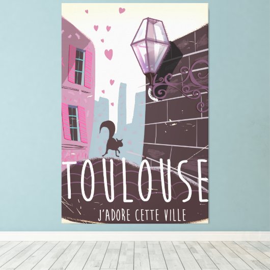 Reisposter voor cartoon Toulouse Frankrijk Canvas Afdruk (Insitu (Houten vloer))