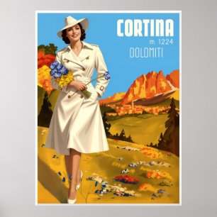 Reisposter voor Cortina d'Ampezzo, Italië.   Poster