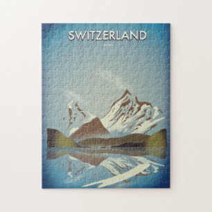 Reisposter voor de bergen in Zwitserland Legpuzzel