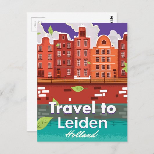 Reisposter voor de cartoon van Leiden Holland Briefkaart (Voorkant / Achterkant)