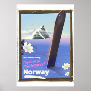 Reisposter voor de  stijl Noorwegen Snowboarding Poster