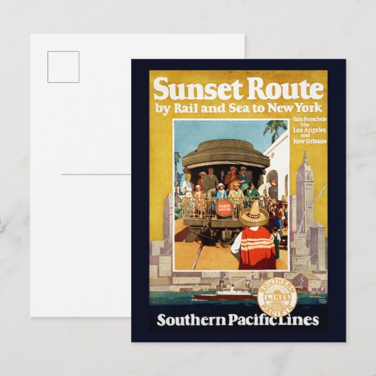 Reisposter voor de Sunset Route per spoor en Zee Briefkaart (Voorkant / Achterkant)