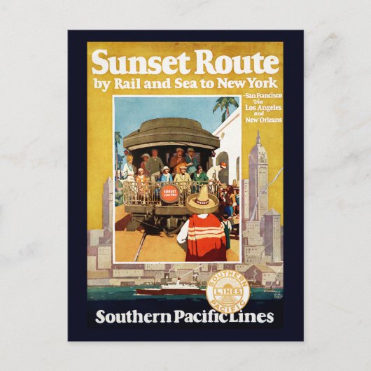 Reisposter voor de Sunset Route per spoor en Zee Briefkaart (Voorkant)