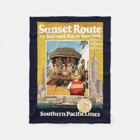 Reisposter voor de Sunset Route per spoor en Zee Fleece Deken (Voorkant)