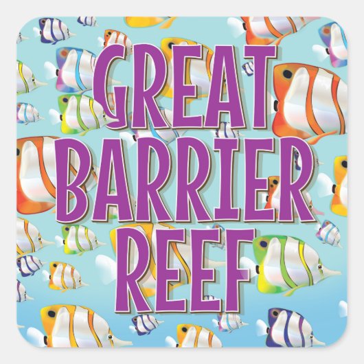 Reisposter voor Great Barrier Reef cartoon Vierkante Sticker (Voorkant)