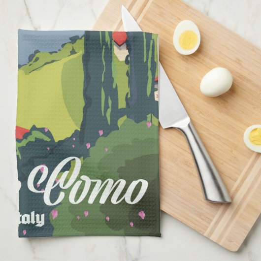 Reisposter voor het meer Como Italië,  Theedoek (Quarter Fold)