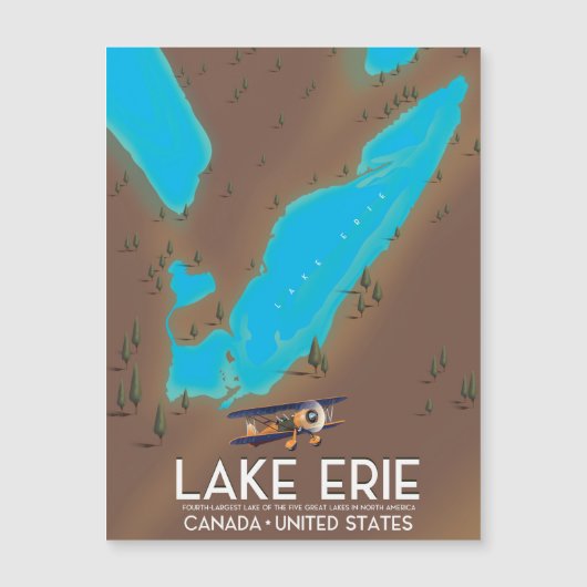 reisposter voor het meer van Erie, USA Lake Map (Voorkant)