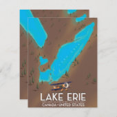 reisposter voor het meer van Erie, USA Lake Map (Voorkant / Achterkant)