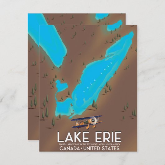 reisposter voor het meer van Erie, USA Lake Map (Voorkant / Achterkant)