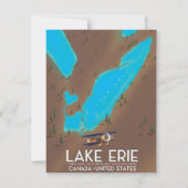 reisposter voor het meer van Erie, USA Lake Map (Achterkant)