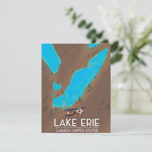 reisposter voor het meer van Erie, USA Lake Map (Staand voorkant)