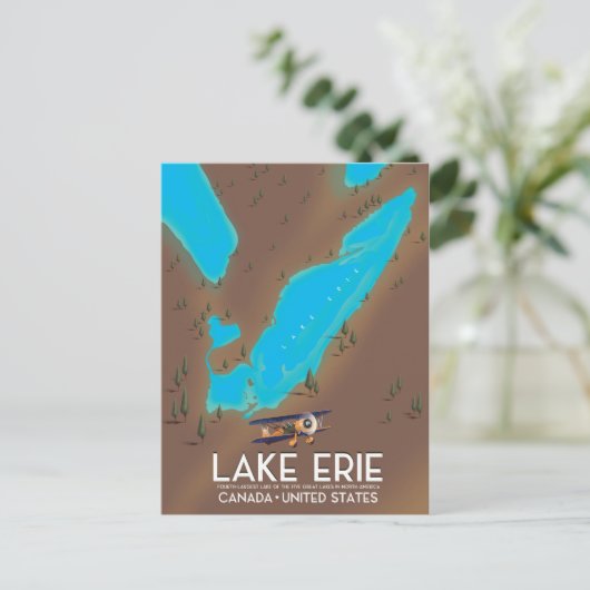 reisposter voor het meer van Erie, USA Lake Map Briefkaart (Staand voorkant)