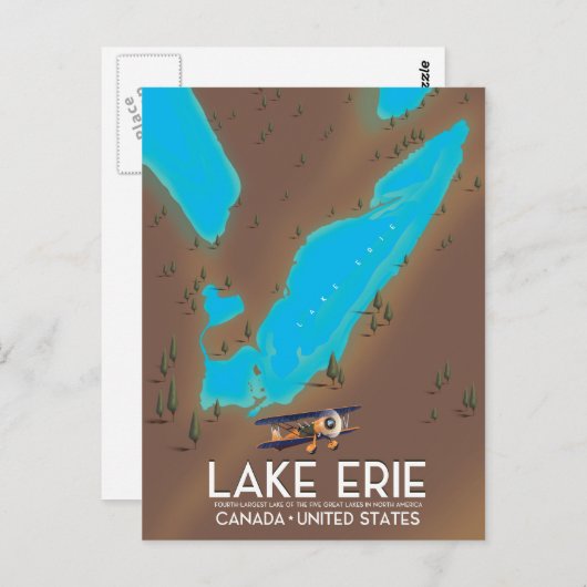 reisposter voor het meer van Erie, USA Lake Map Briefkaart (Voorkant / Achterkant)
