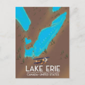 reisposter voor het meer van Erie, USA Lake Map Briefkaart (Voorkant)