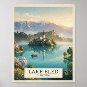 Reisposter voor het oude meer van Bled, Slovenië Poster