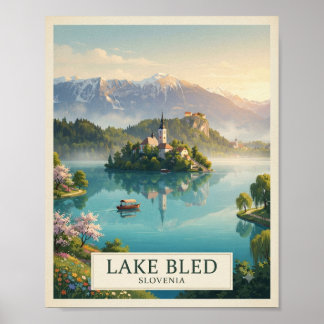 Reisposter voor het oude meer van Bled, Slovenië Poster