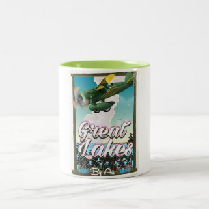 Reisposter voor het vliegtuig van de Grote Meren Tweekleurige Koffiemok