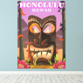 Reisposter voor Honolulu Hawaii-gezichtsmasker Canvas Afdruk (Insitu (Houten vloer))