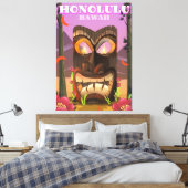 Reisposter voor Honolulu Hawaii-gezichtsmasker Canvas Afdruk (Insitu (Slaapkamer))