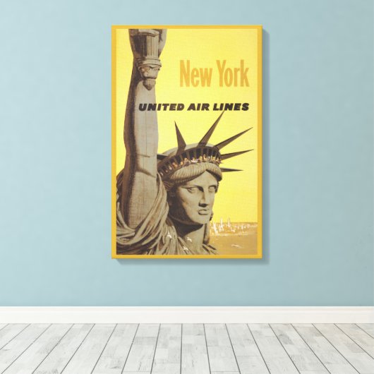 Reisposter voor New York, United Air Lines Canvas Afdruk (Insitu (Houten vloer))