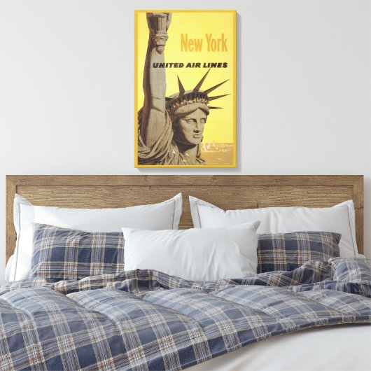 Reisposter voor New York, United Air Lines Canvas Afdruk (Insitu (Slaapkamer))