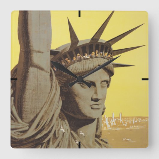 Reisposter voor New York, United Air Lines Vierkante Klok (Voorkant)