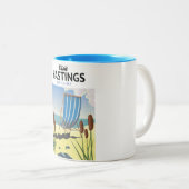 Reisposter voor Oost-Sussex-strandreis Tweekleurige Koffiemok (Voorkant rechts)