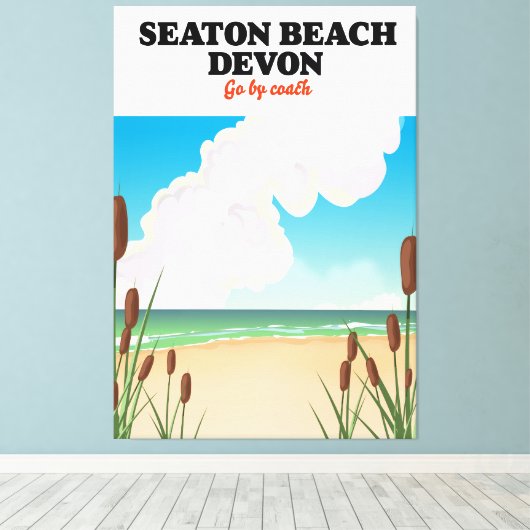 Reisposter voor Seaton Beach Dorset Canvas Afdruk (Insitu (Houten vloer))