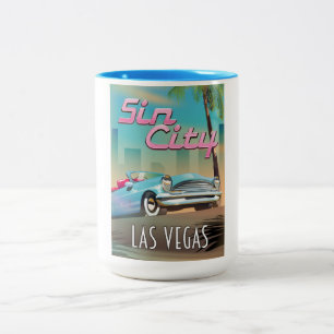 Reisposter voor Sin city Las Vegas Tweekleurige Koffiemok