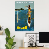 Reisposter voor United Air Lines naar Hawaï Poster (Thuiskantoor)