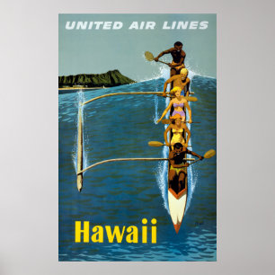 Reisposter voor United Air Lines naar Hawaï Poster